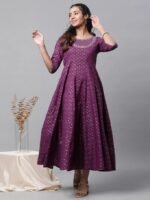 Purple ethnic motifs print maxi ethnic dress - Image 2