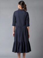 Blue and white solid embroidered a-line dress - Image 3