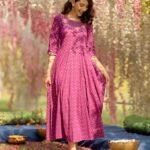 Purple ethnic motifs print maxi ethnic dress