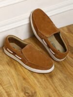 Round-toe brown slip-on sneakers