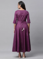 Purple ethnic motifs print maxi ethnic dress - Image 4